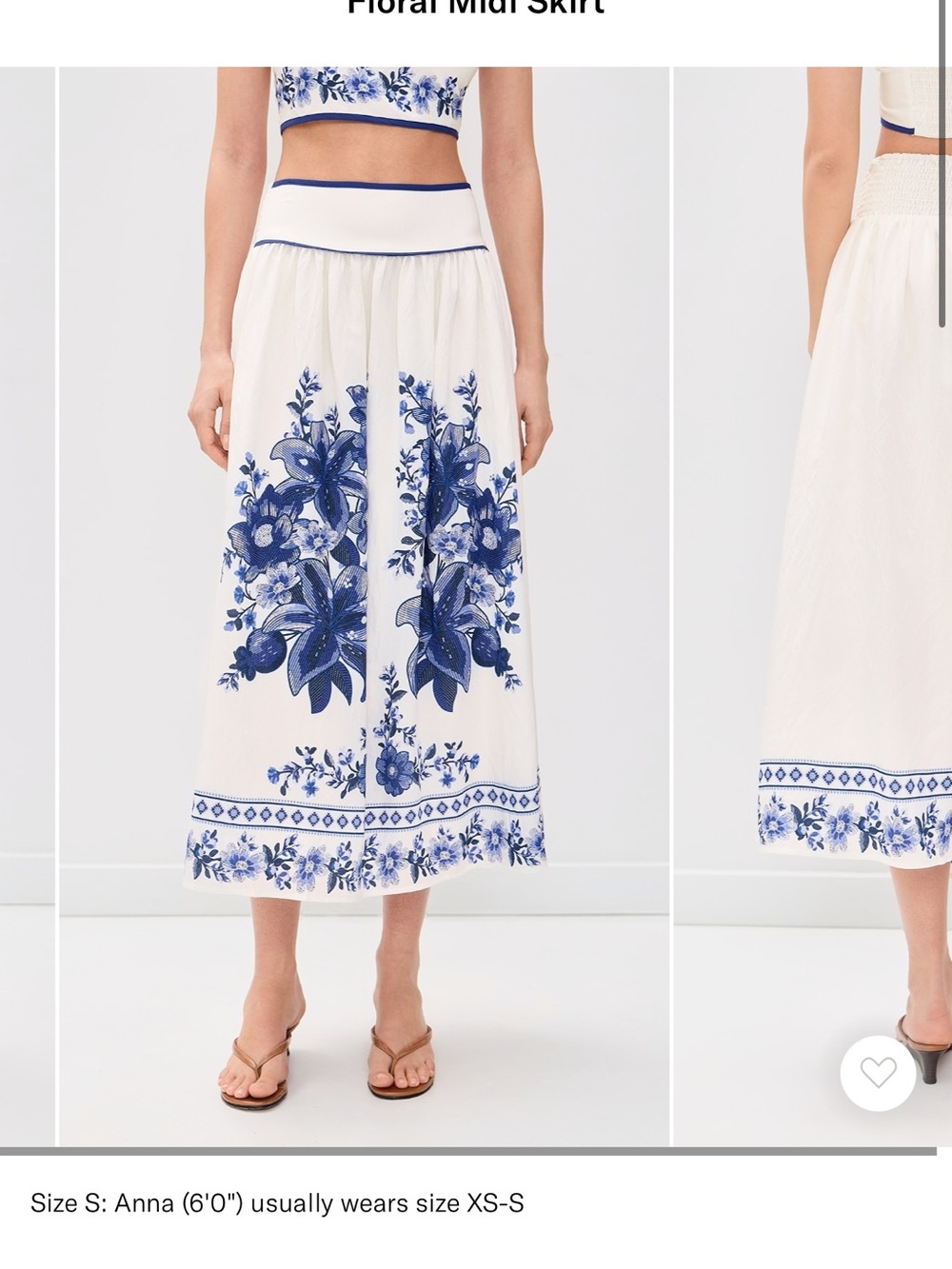 Moon River White Maxi Skirt with Blue Floral Border xs